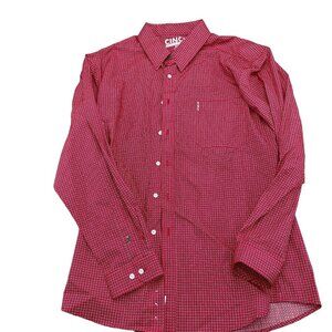 Cinch Shirt Men 2XLarge Red White Diamond Geometric Modern Fit‎ Cotton Western